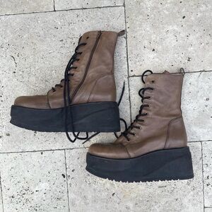 Free People Brown Lace-Up Platform Boots